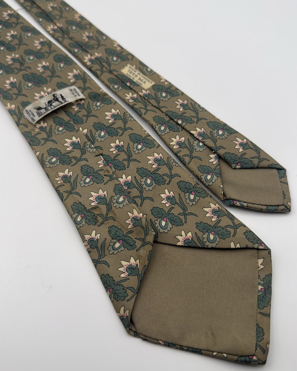 Vintage Hermès Paris Silk Tie Floral Green Multicolor Necktie