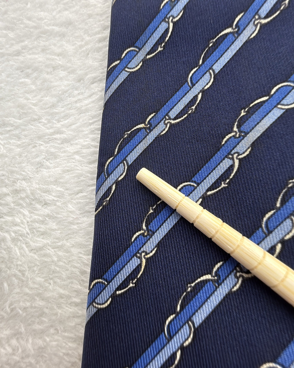 Hermès Paris Silk Tie 7041 TA Striped Navy Blue Necktie Made in France