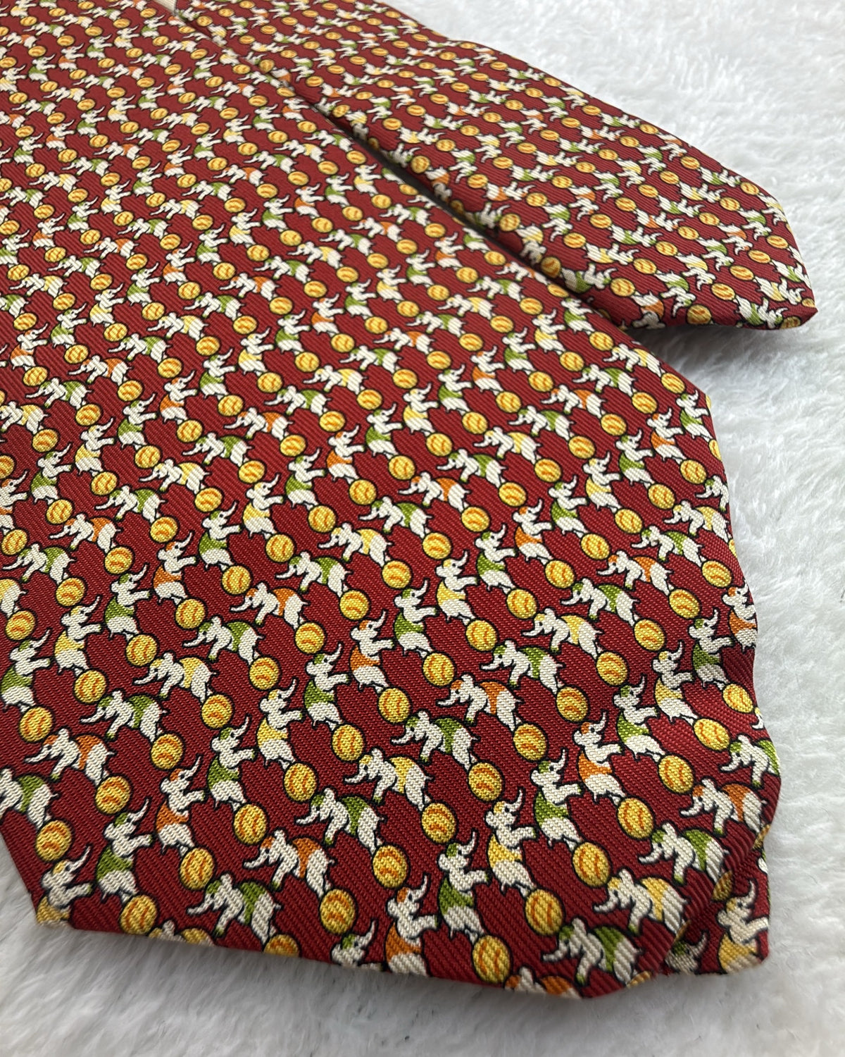 Salvatore Ferragamo Silk Tie Novelty/Motif Burgundy Yellow Necktie Made in Italy