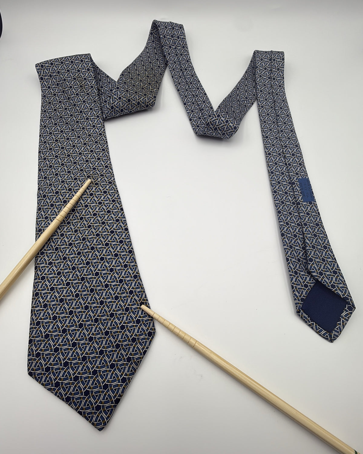 Hermès Paris Silk Tie Geometric Navy Blue Necktie Made in France