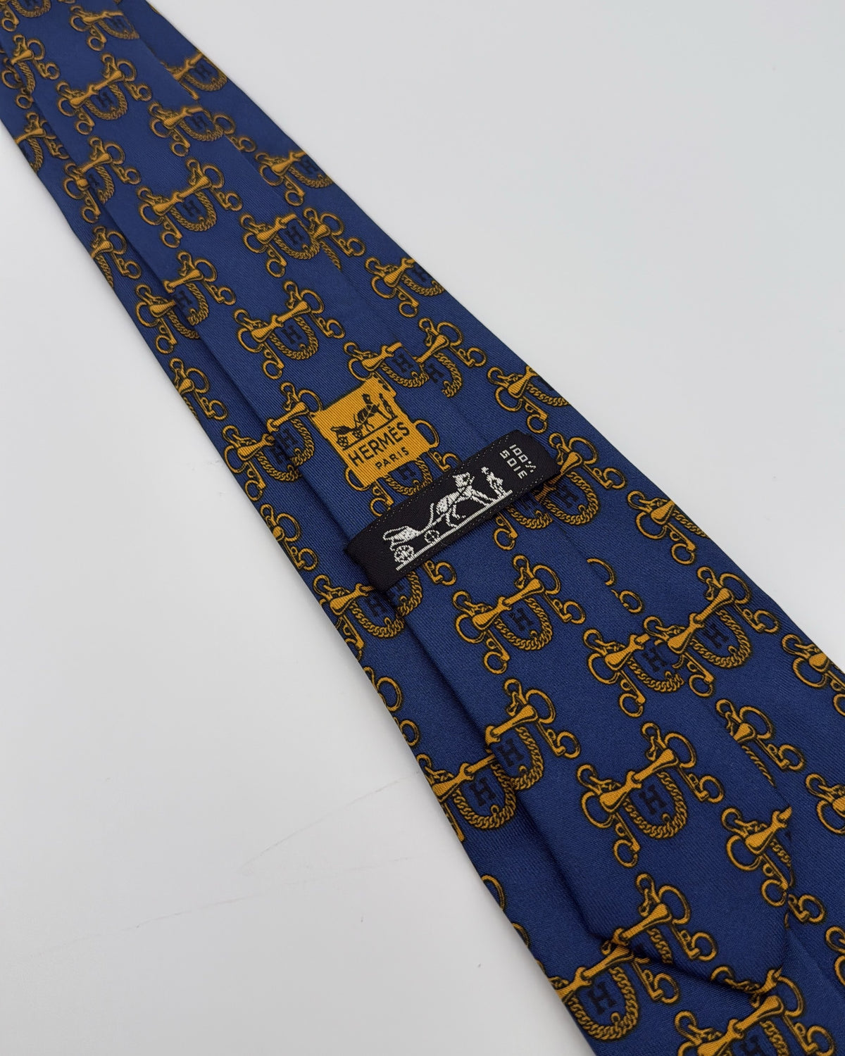 Vintage Hermès Paris Silk Tie 631 TA Novelty/Motif Equestrian Blue Gold Necktie
