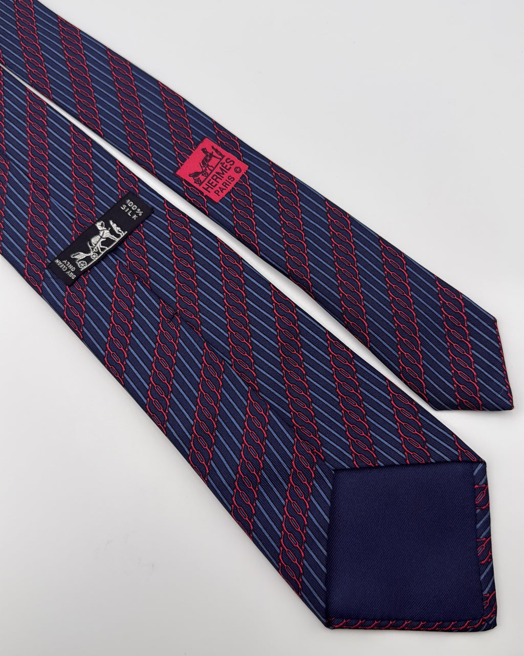 Hermès Paris Silk Tie Geometric Navy Necktie