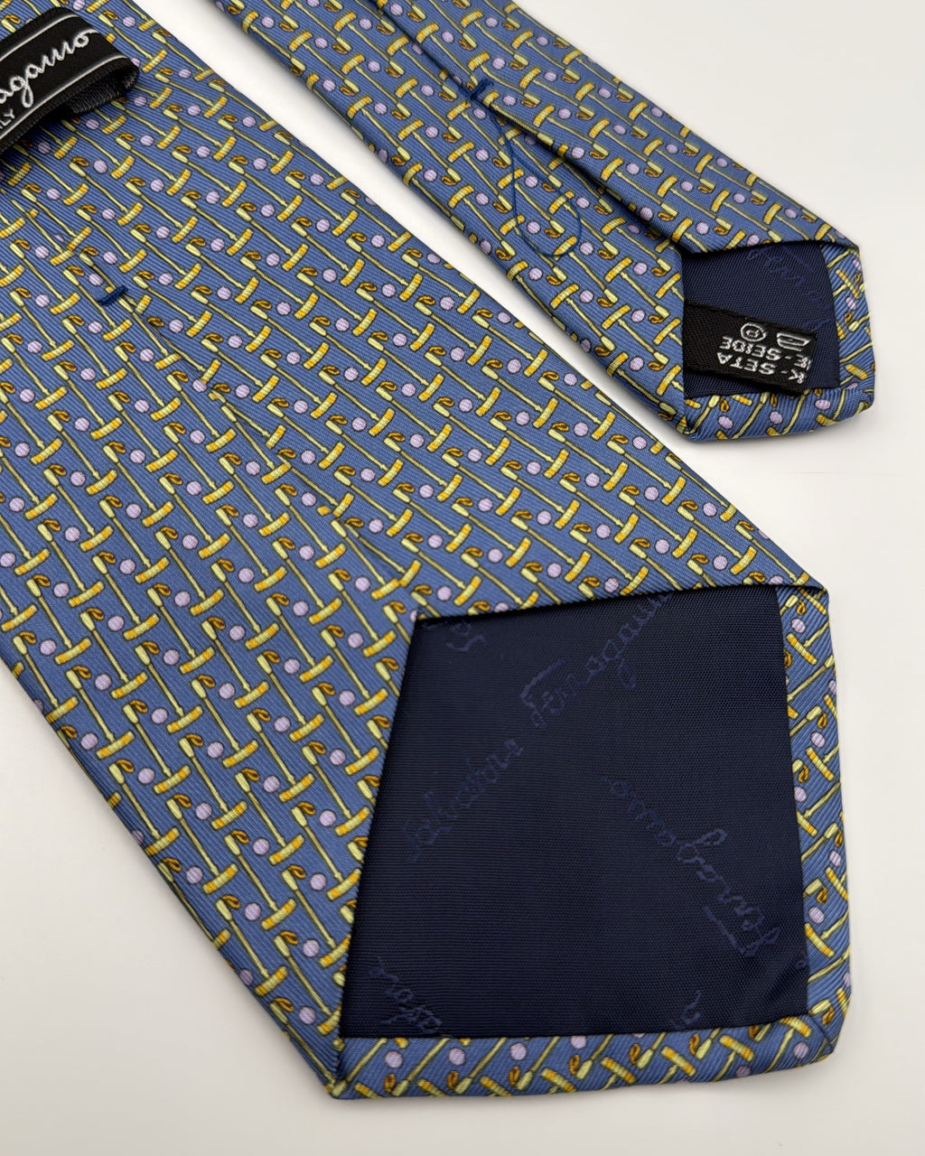Salvatore Ferragamo Silk Tie Novelty/Motif Golf Blue Yellow Necktie