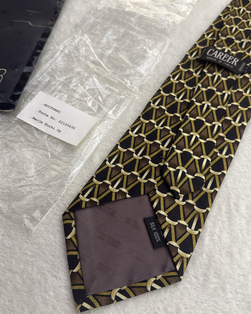 Career Silk Tie Geometric Multicolor Black Necktie Made in Italy