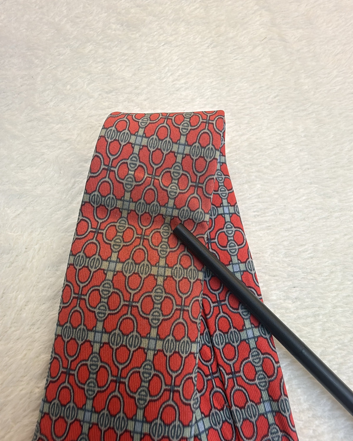 Vintage Hermès Paris Silk Tie 7076 OA Geometric Chains/links Red Grey Necktie