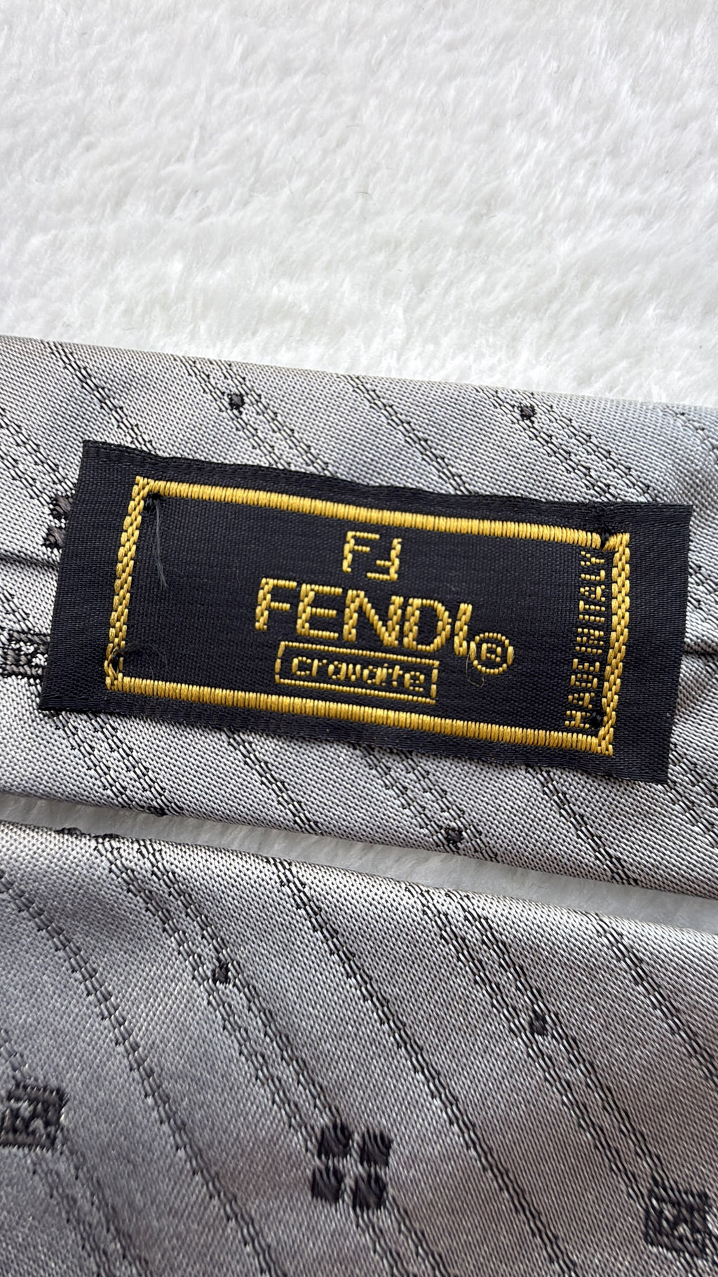 Fendi Silk Tie Striped Grey Black Necktie Made in Italy