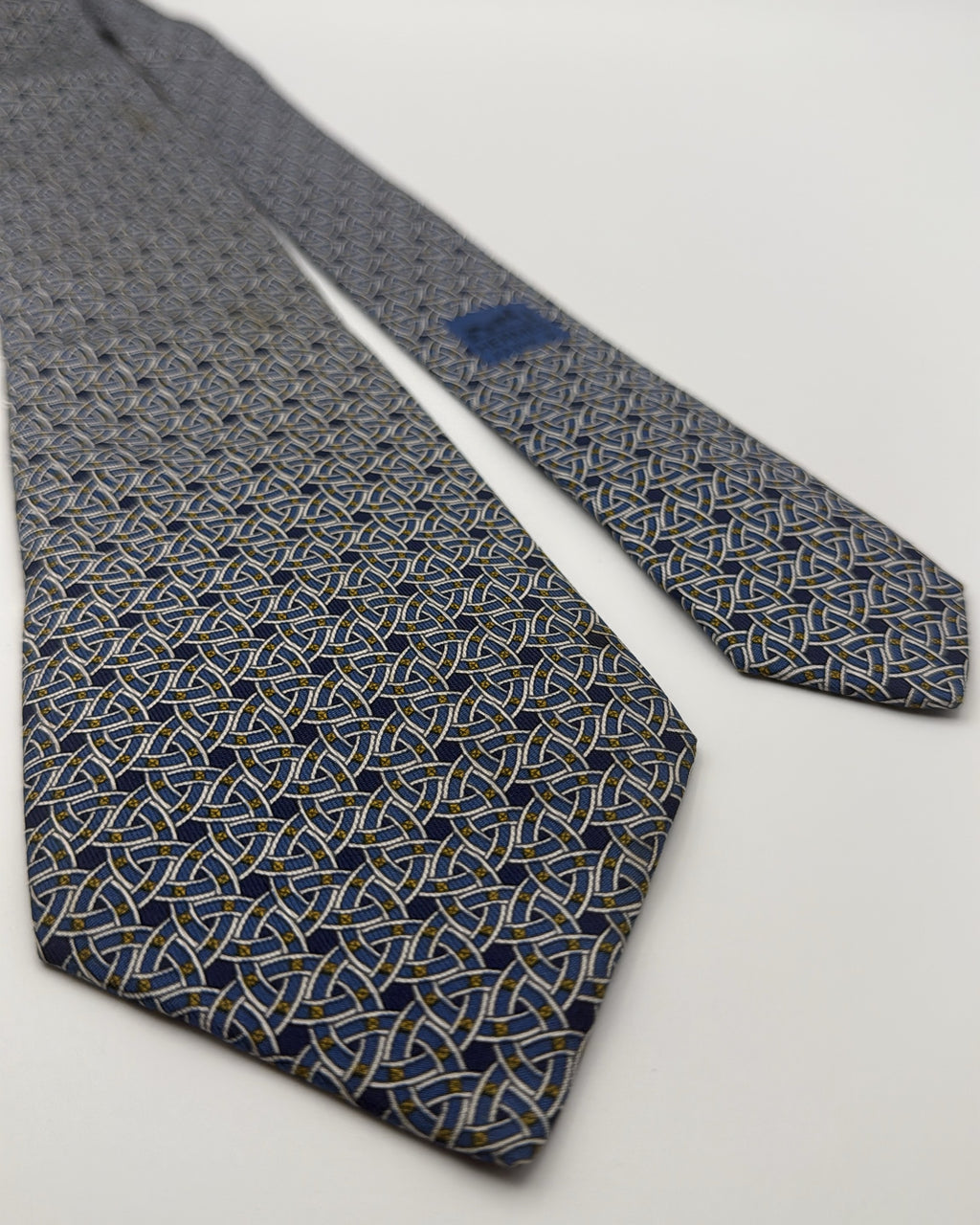 Hermès Paris Silk Tie Geometric Navy Blue Necktie Made in France
