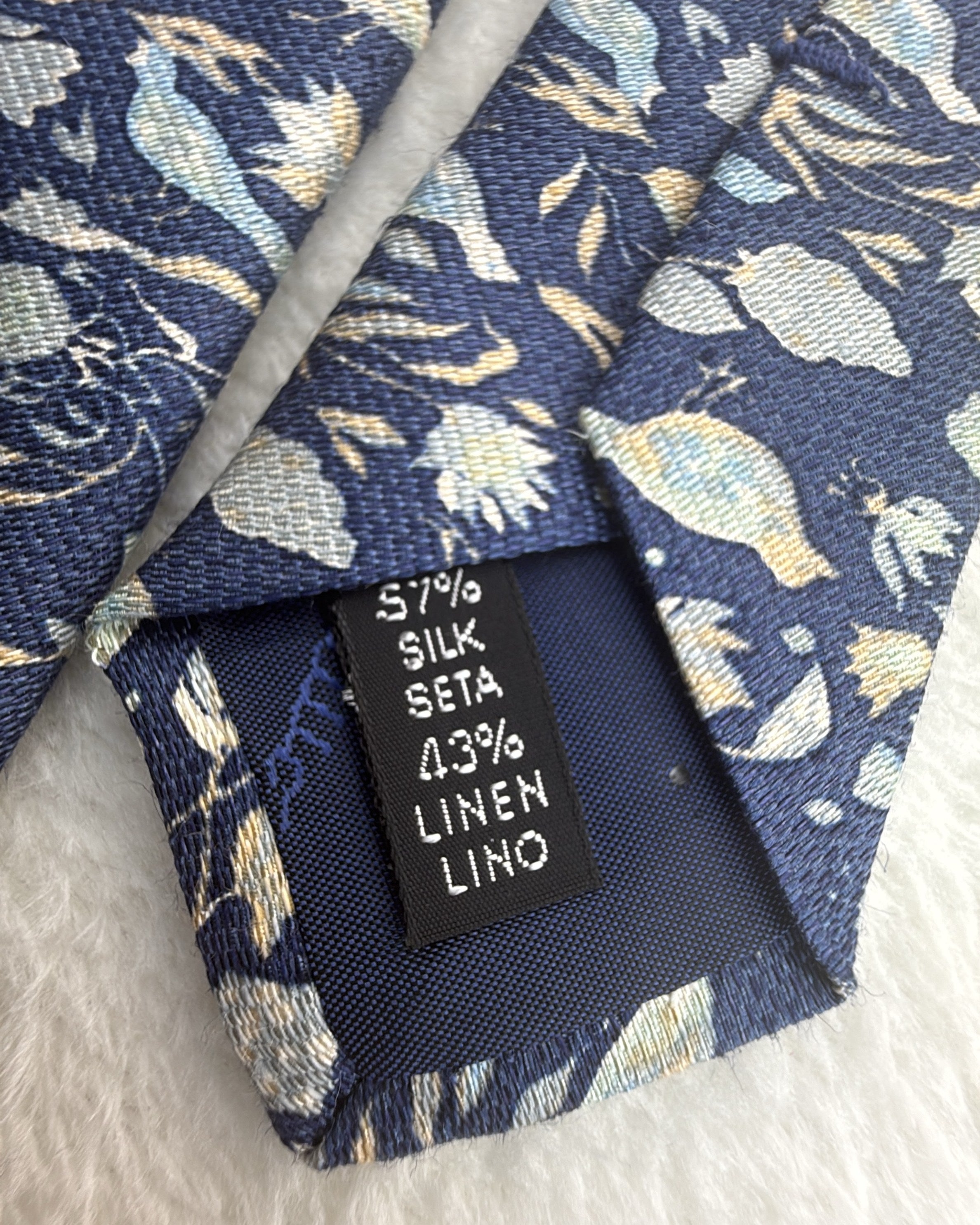 Salvatore Ferragamo Silk, Linen Tie Novelty/Motif Navy Necktie
