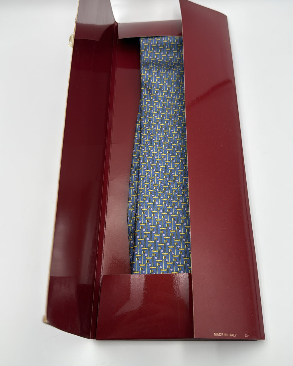 Salvatore Ferragamo Silk Tie Novelty/Motif Golf Blue Yellow Necktie