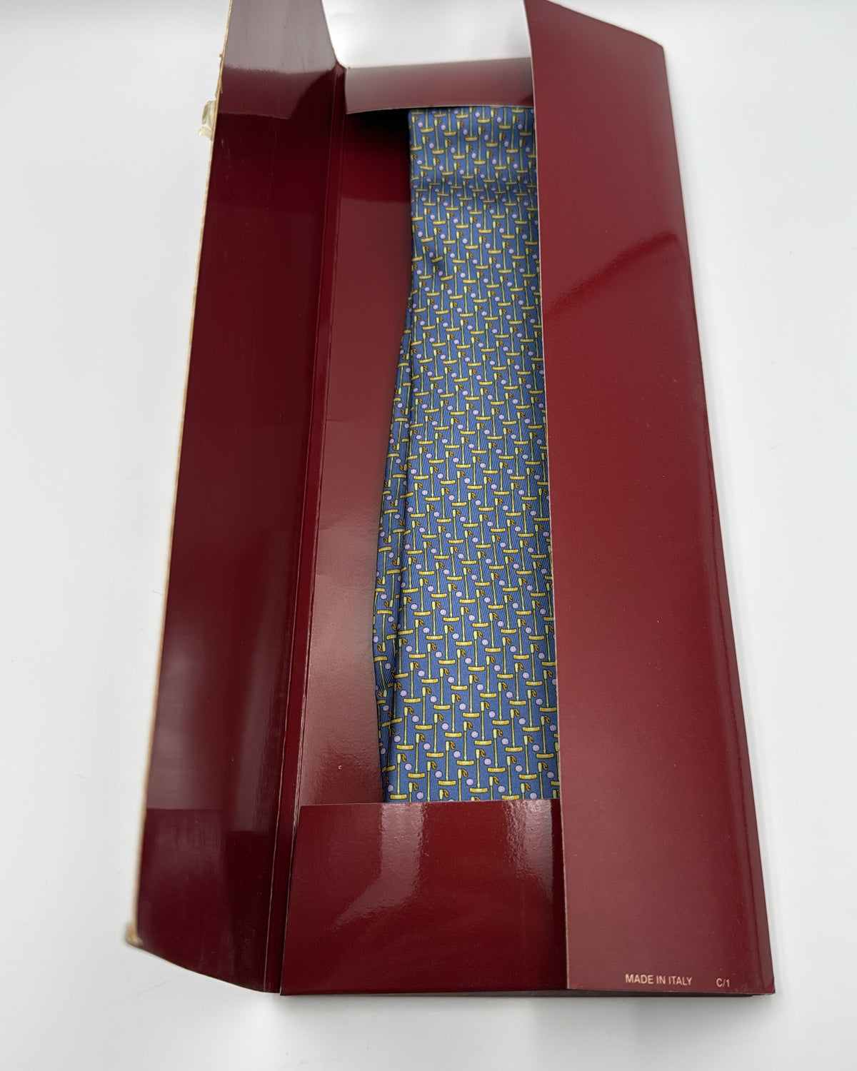 Salvatore Ferragamo Silk Tie Novelty/Motif Golf Blue Yellow Necktie