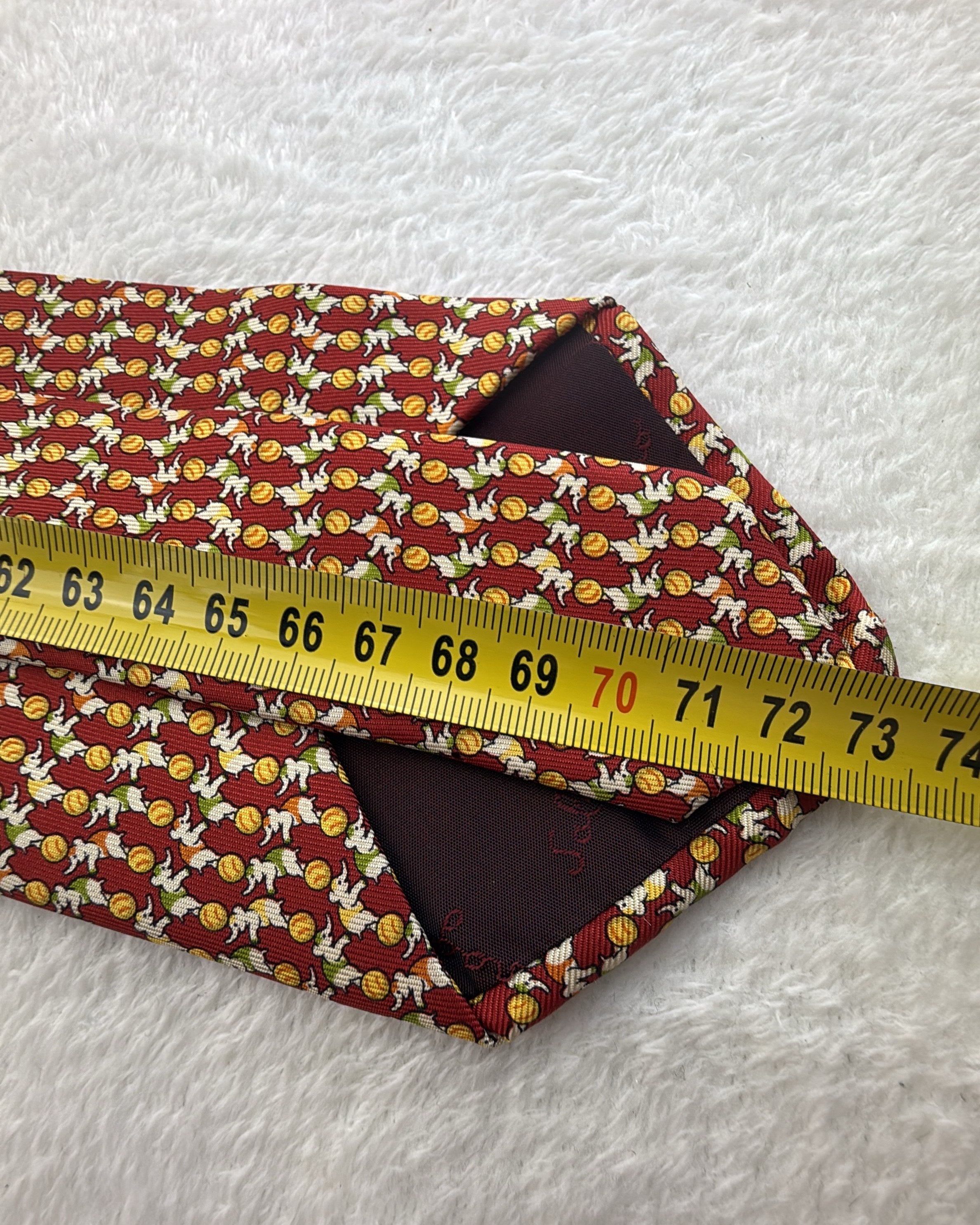 Salvatore Ferragamo Silk Tie Novelty/Motif Burgundy Yellow Necktie Made in Italy