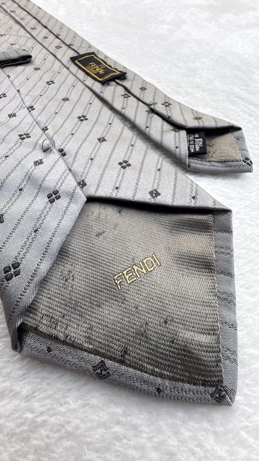 Fendi Silk Tie Striped Grey Black Necktie Made in Italy