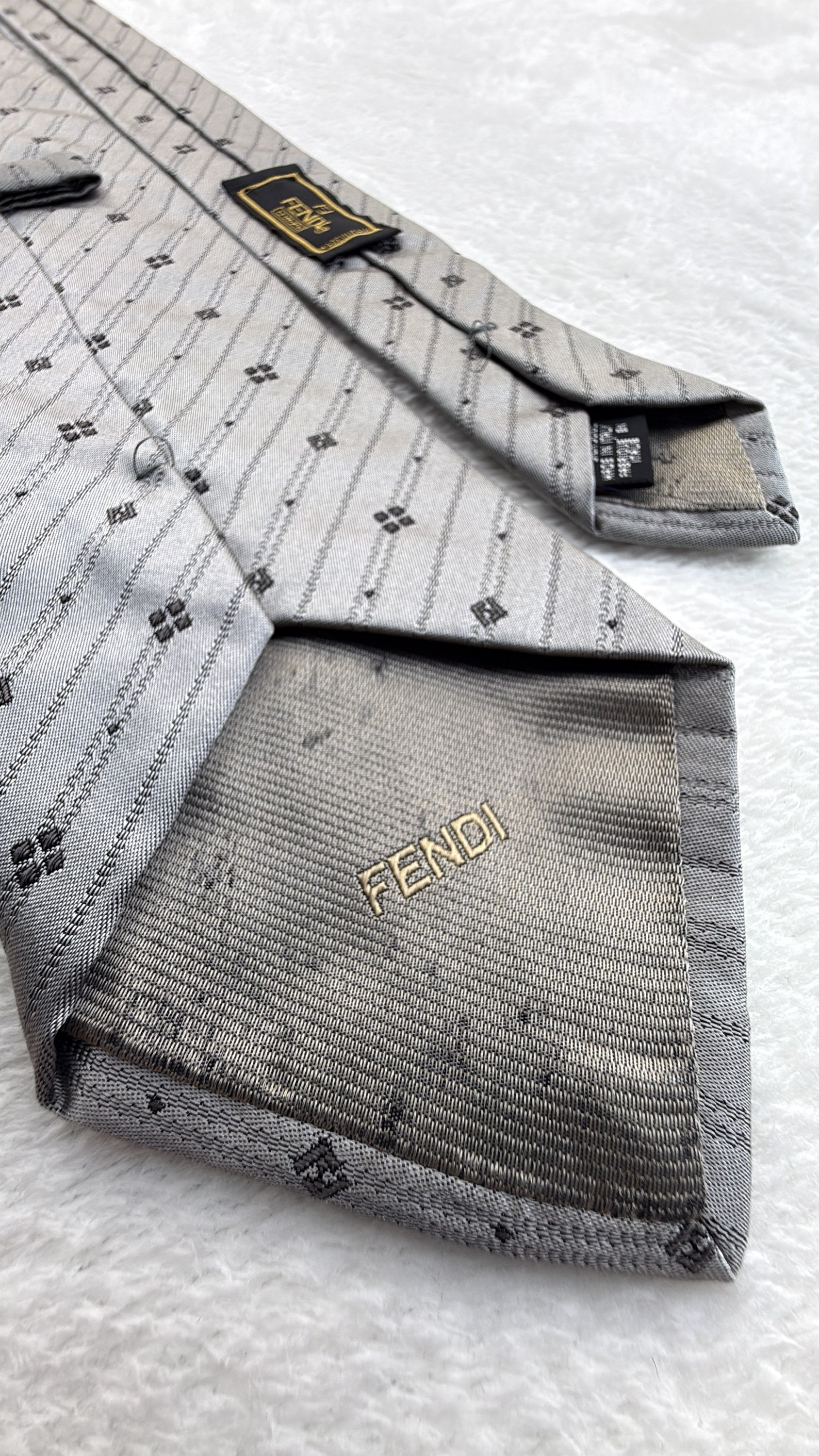 Fendi Silk Tie Striped Grey Black Necktie Made in Italy
