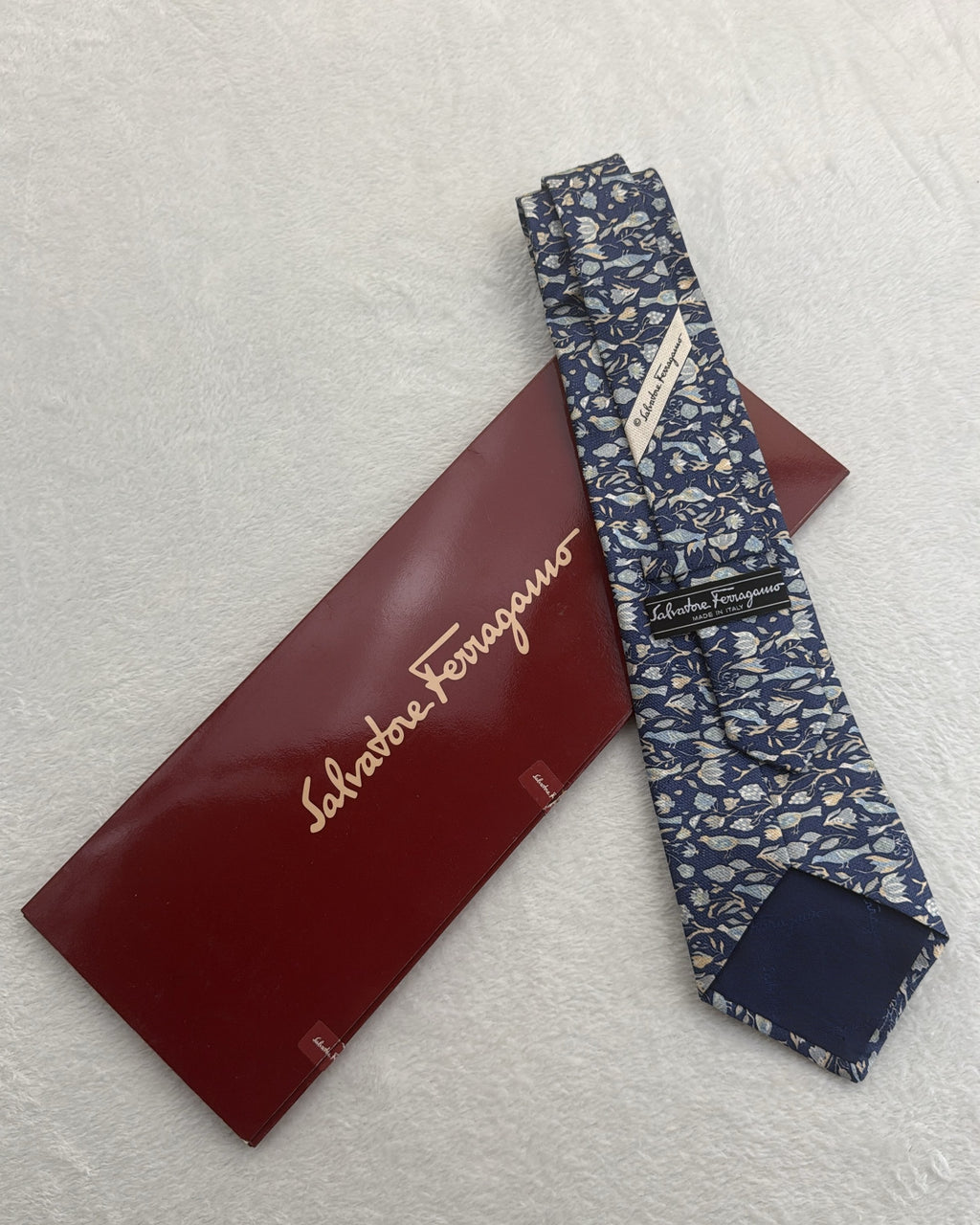 Salvatore Ferragamo Silk, Linen Tie Novelty/Motif Navy Necktie
