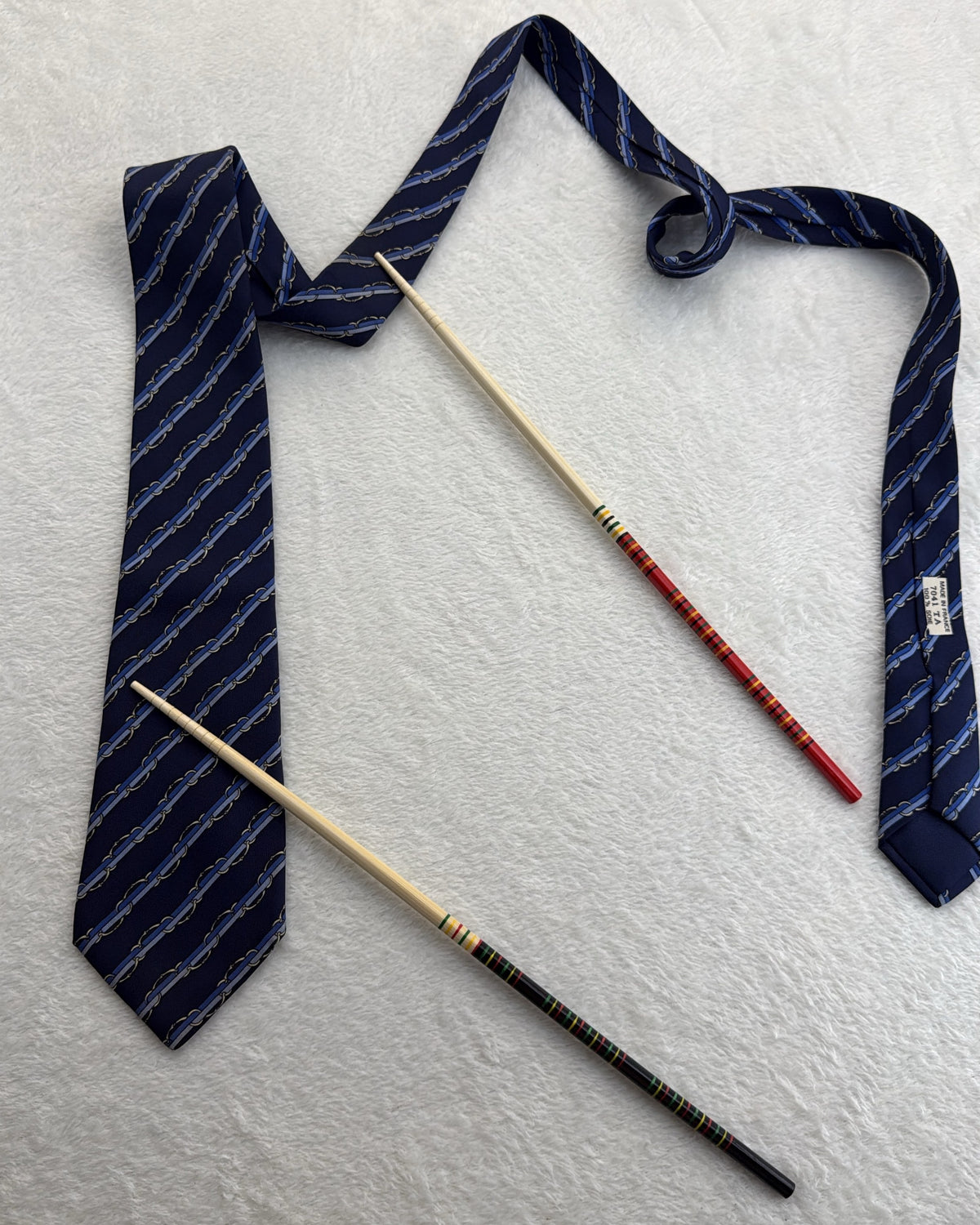 Hermès Paris Silk Tie 7041 TA Striped Navy Blue Necktie Made in France