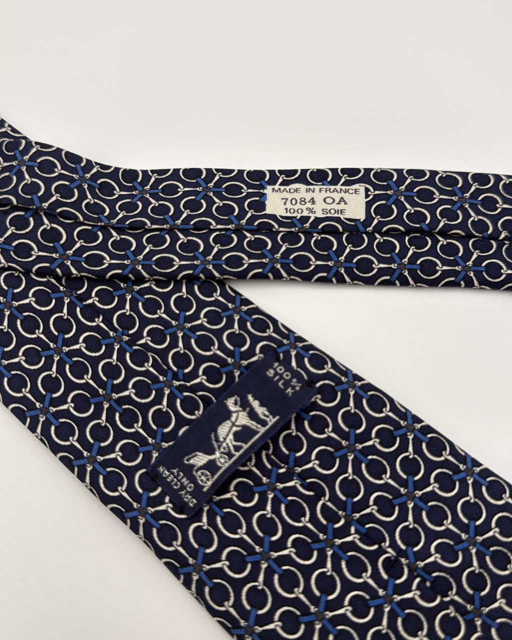 Hermès Paris Silk Tie 7084 OA Geometric Navy White Necktie Made in France