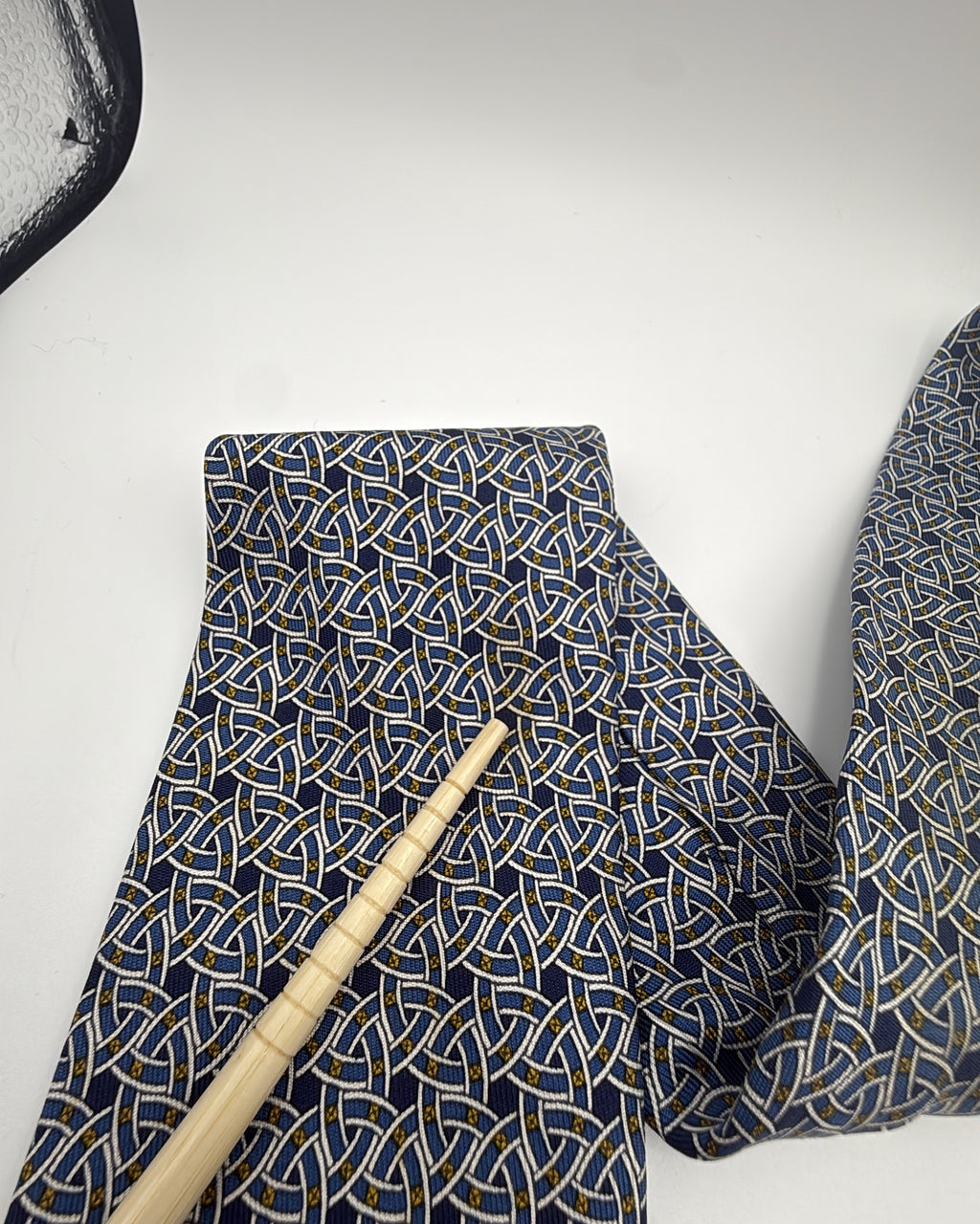 Hermès Paris Silk Tie Geometric Navy Blue Necktie Made in France