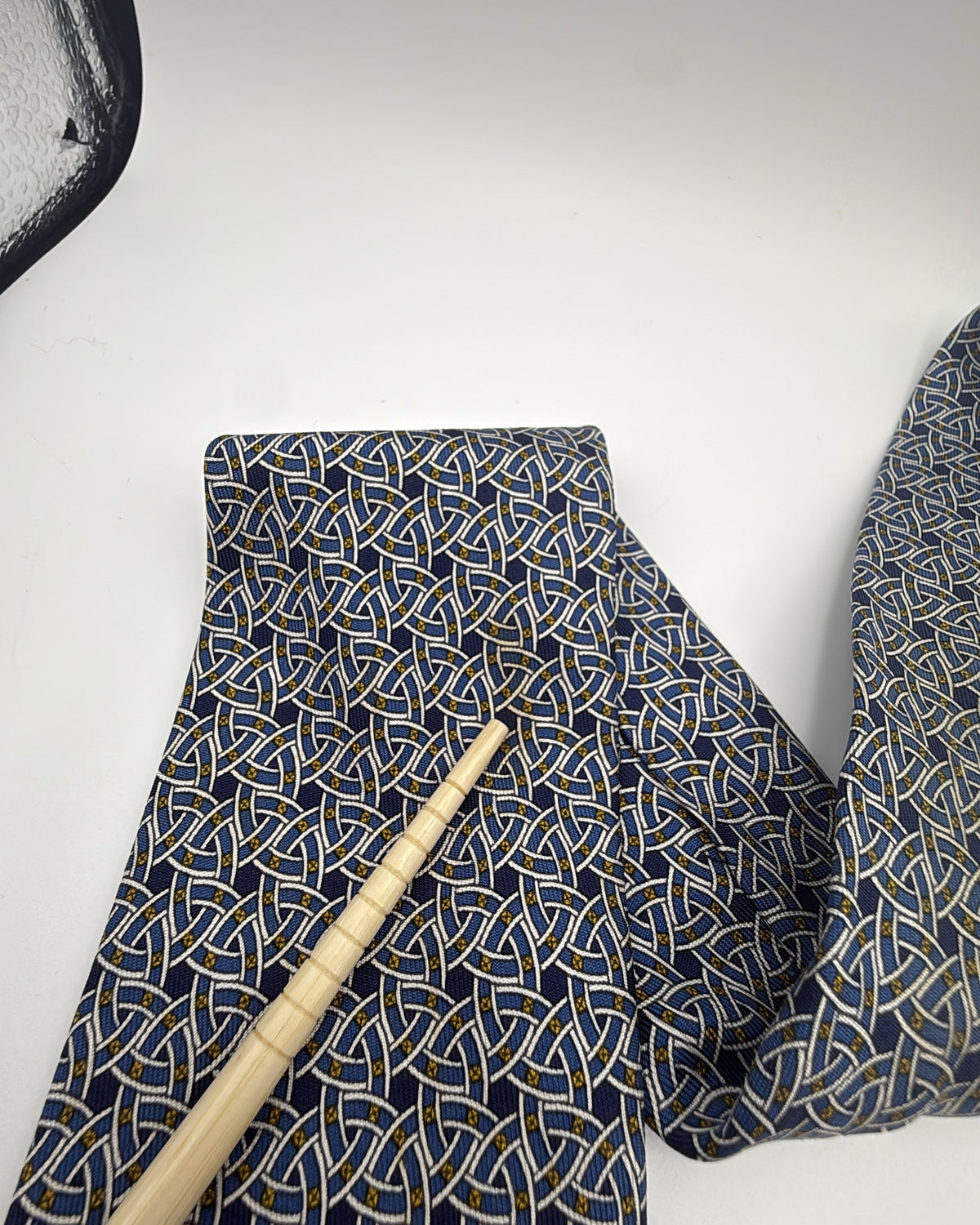 Hermès Paris Silk Tie Geometric Navy Blue Necktie Made in France