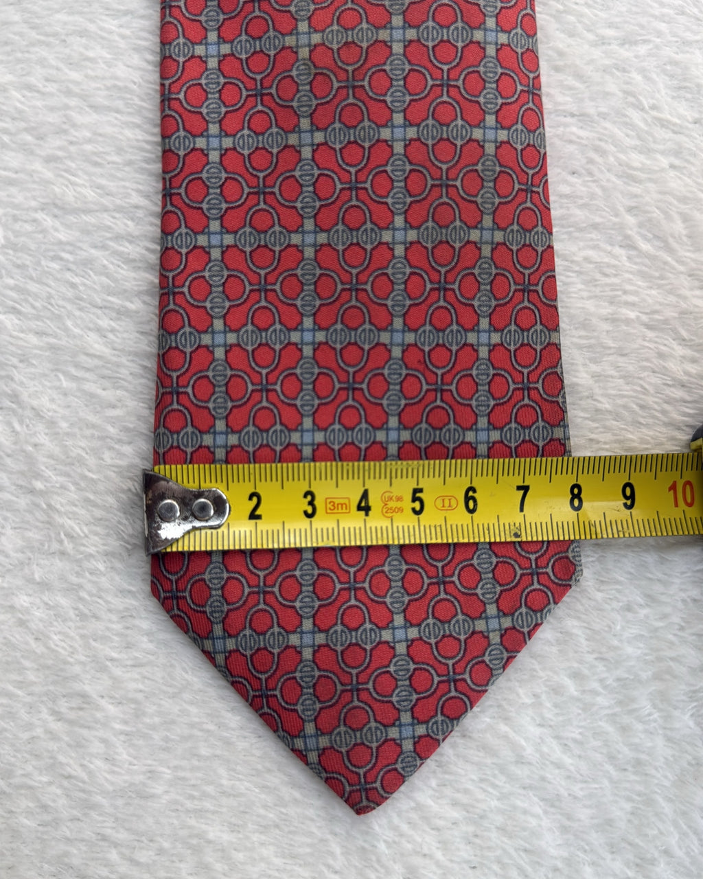 Vintage Hermès Paris Silk Tie 7076 OA Geometric Chains/links Red Grey Necktie