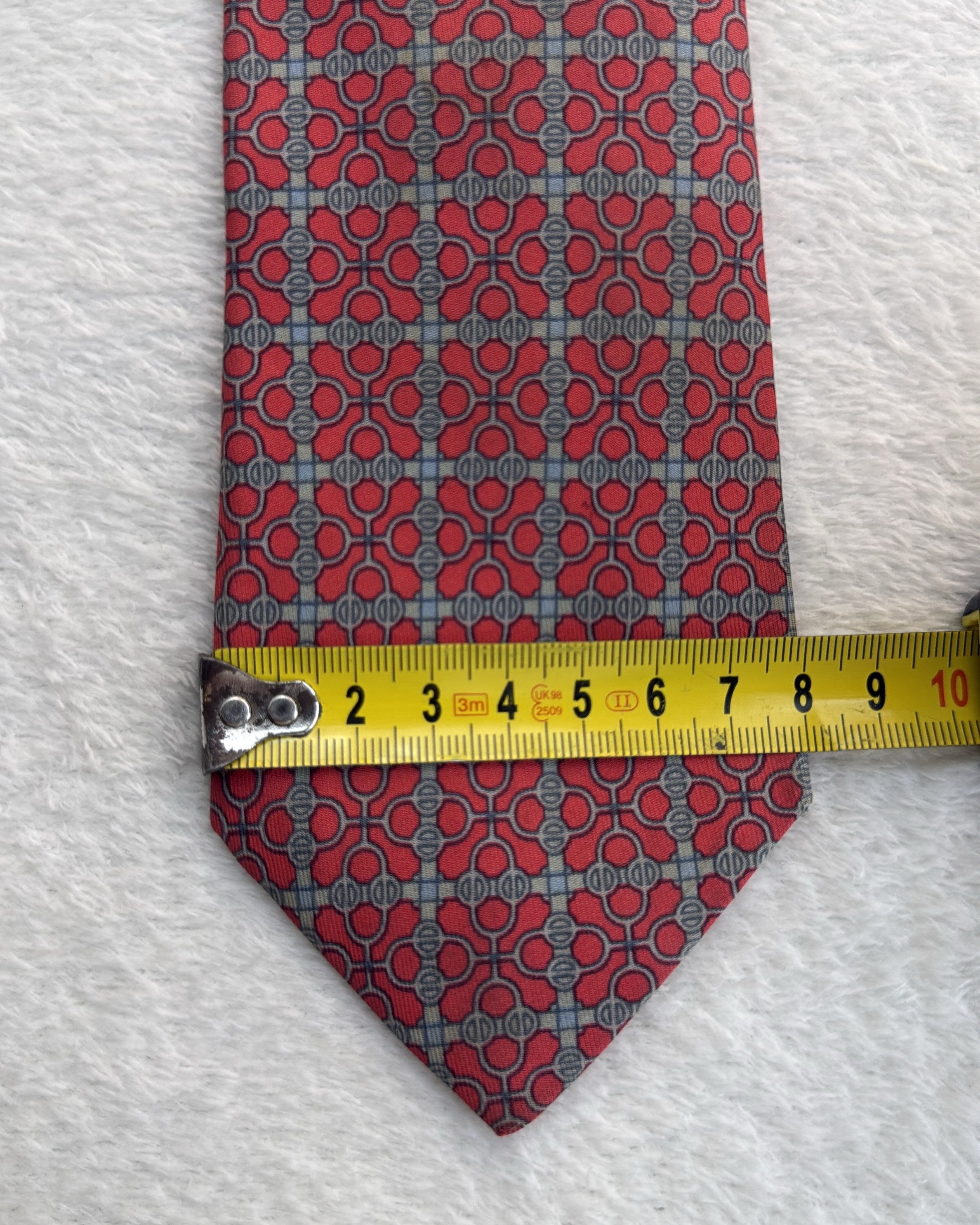 Vintage Hermès Paris Silk Tie 7076 OA Geometric Chains/links Red Grey Necktie