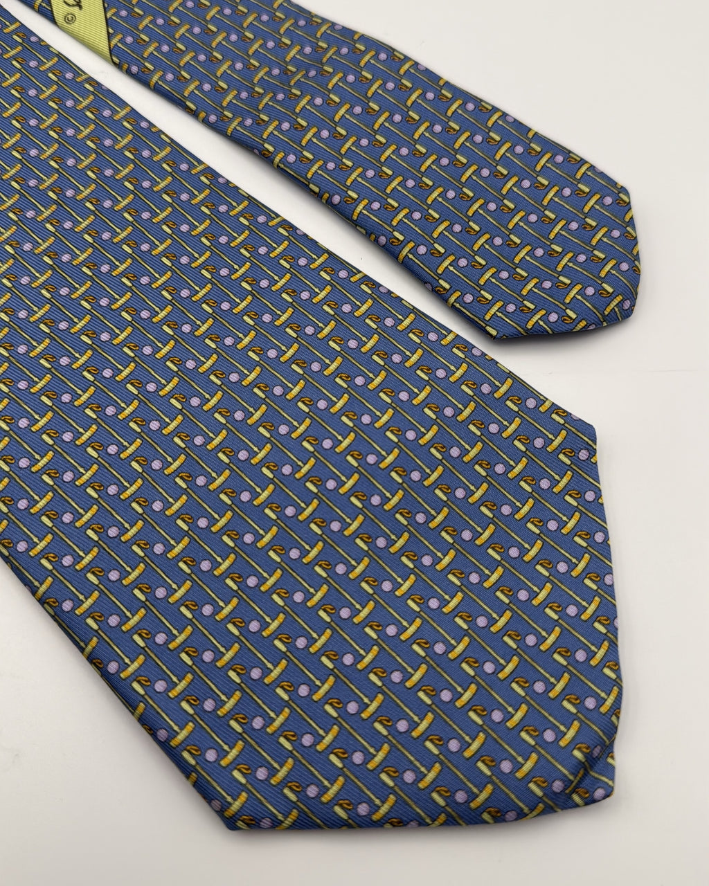 Salvatore Ferragamo Silk Tie Novelty/Motif Golf Blue Yellow Necktie