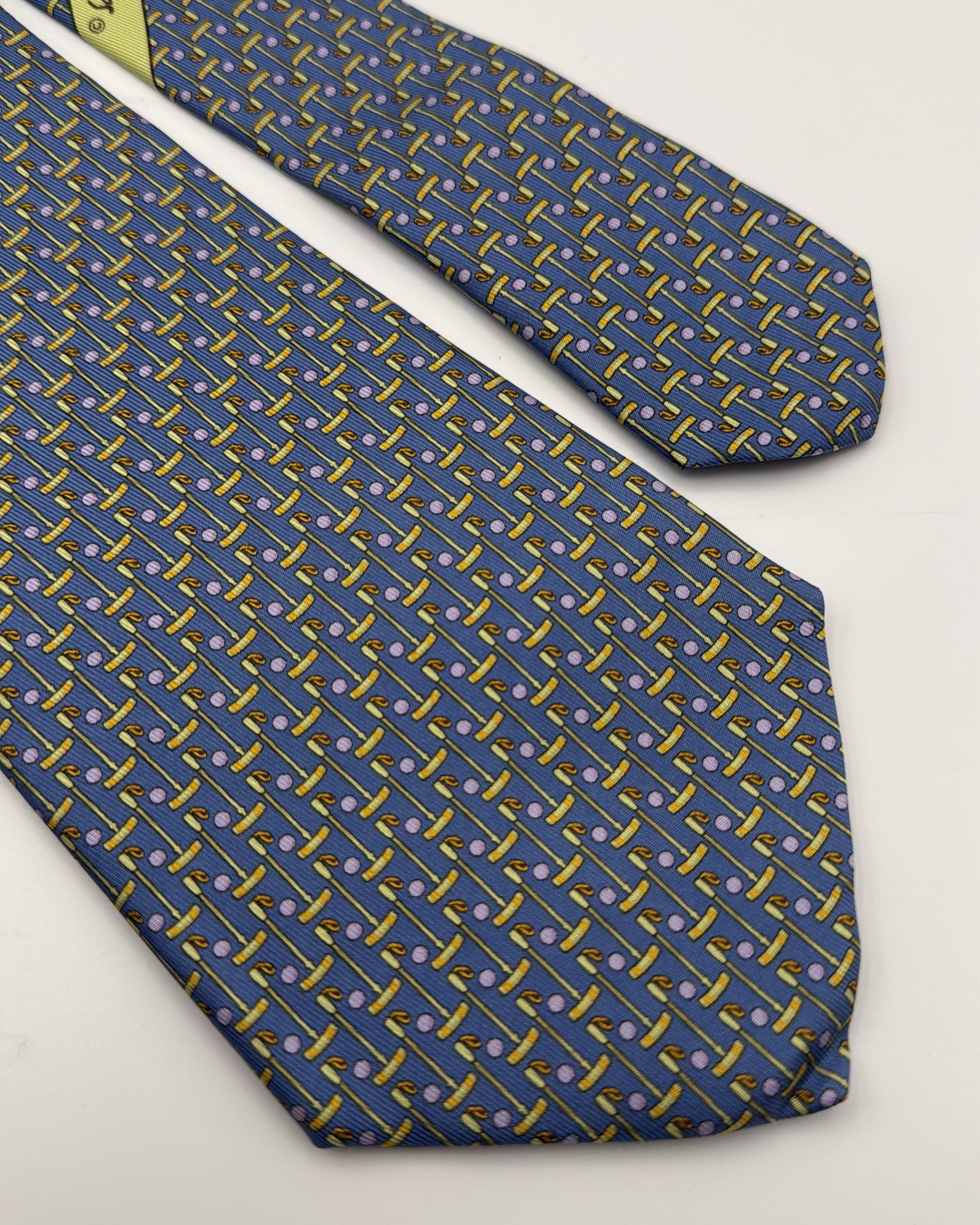 Salvatore Ferragamo Silk Tie Novelty/Motif Golf Blue Yellow Necktie