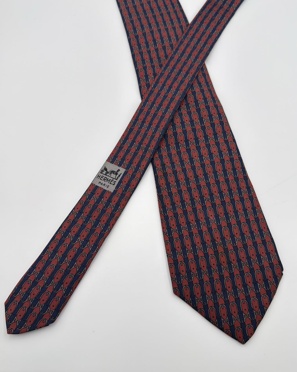 Vintage Hermès Paris Silk Tie 720 FA Novelty/Motif Belts Navy Red Necktie