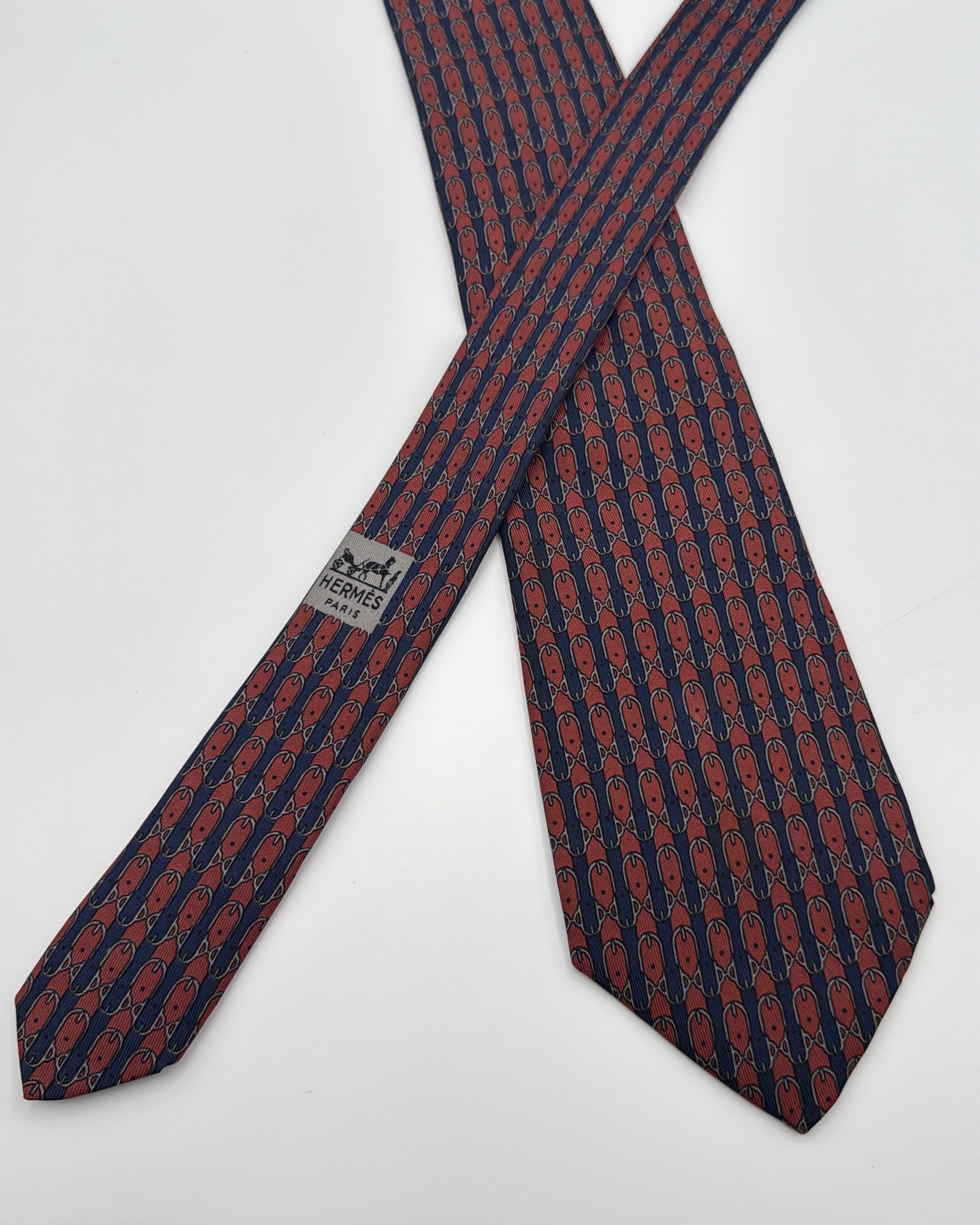 Vintage Hermès Paris Silk Tie 720 FA Novelty/Motif Belts Navy Red Necktie