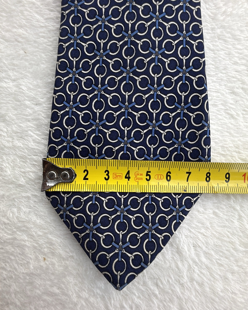 Hermès Paris Silk Tie 7084 OA Geometric Navy White Necktie Made in France