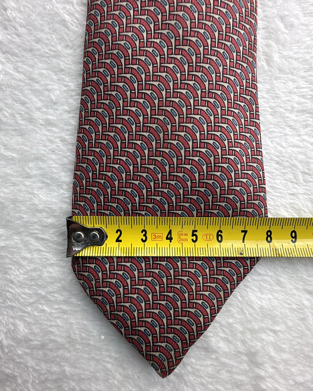 Hermès Paris Silk Tie 972 SA Geometric Burgundy Blue Necktie Made in France
