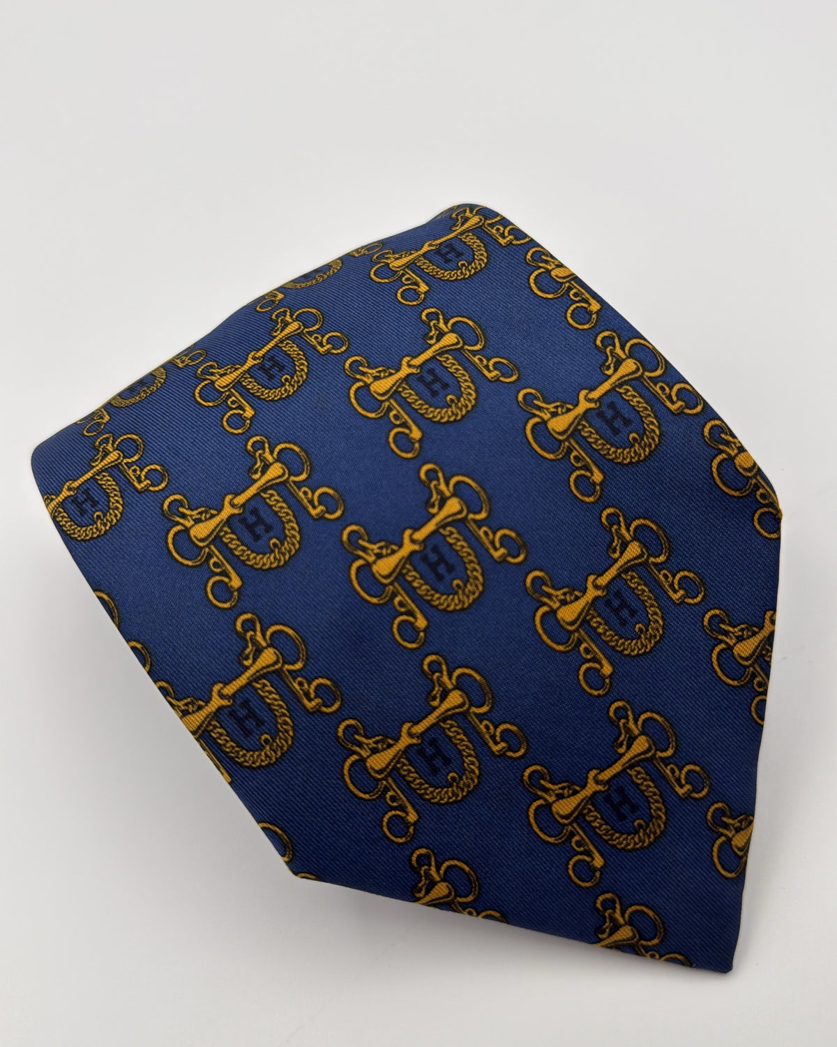 Vintage Hermès Paris Silk Tie 631 TA Novelty/Motif Equestrian Blue Gold Necktie
