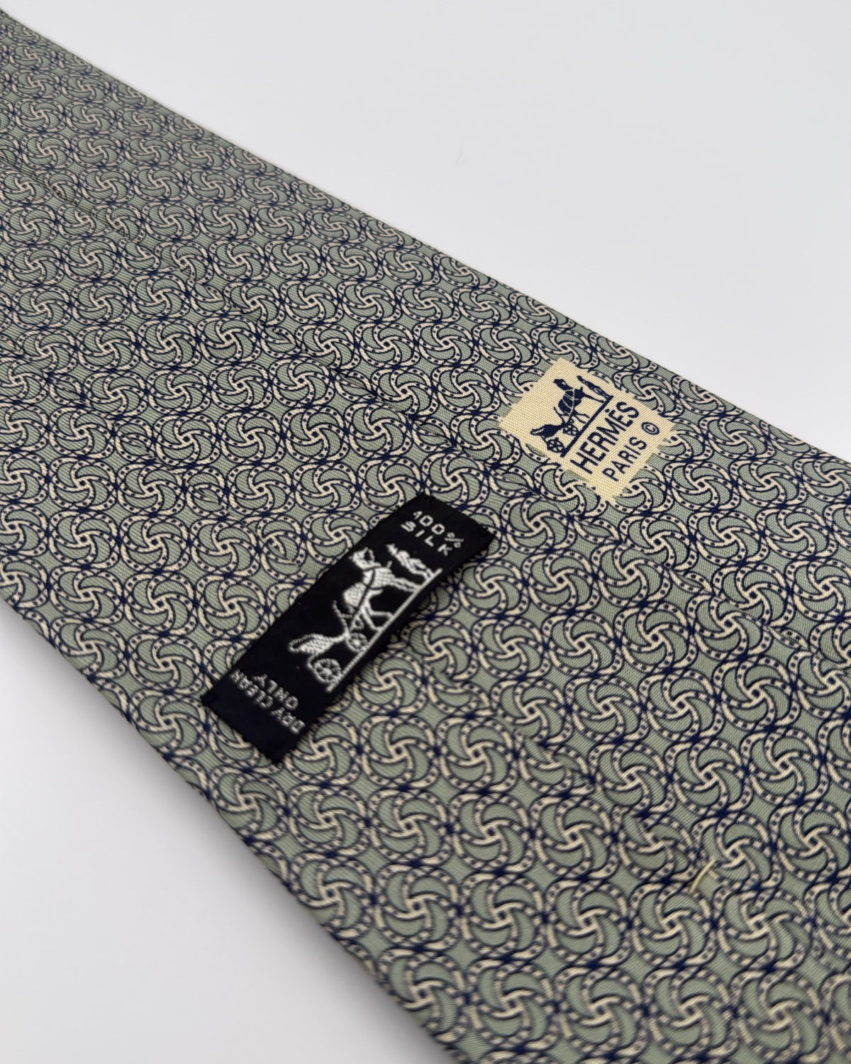 Hermès Paris Silk Tie 7349 PA Abstract Green Grey Necktie Made in France