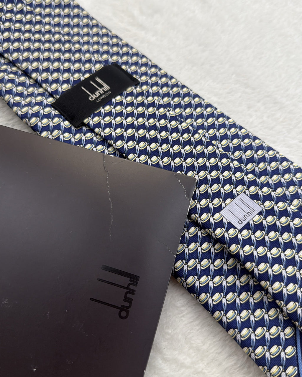 Alfred Dunhill Silk Tie Novelty/Motif Navy Yellow Necktie Made in Italy
