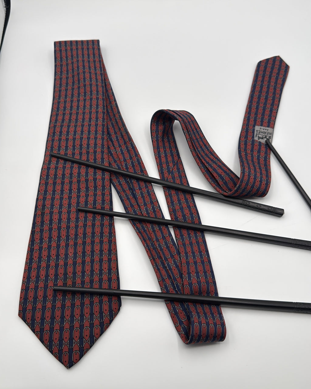 Vintage Hermès Paris Silk Tie 720 FA Novelty/Motif Belts Navy Red Necktie