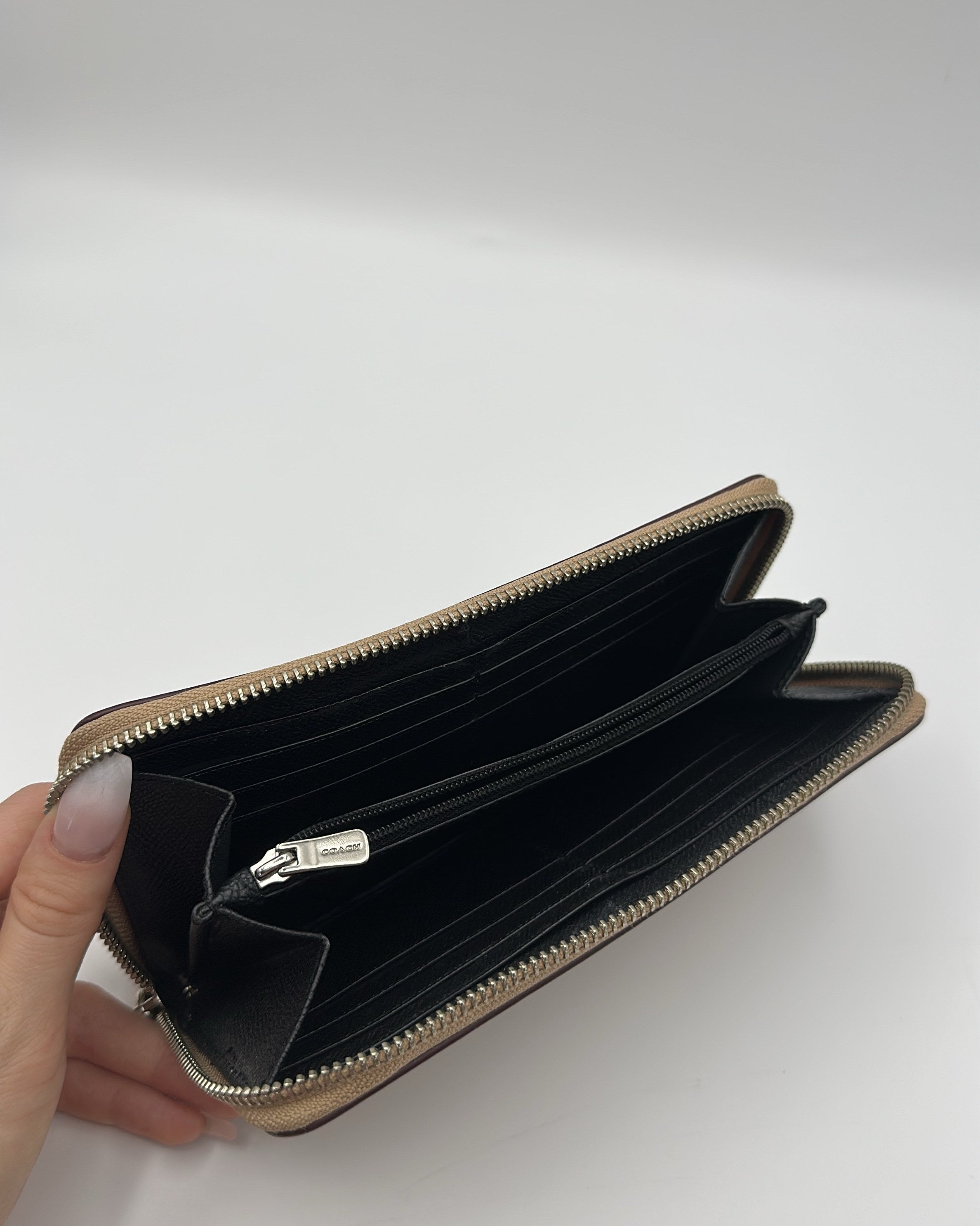 Coach Wallet Fabric Beige Black