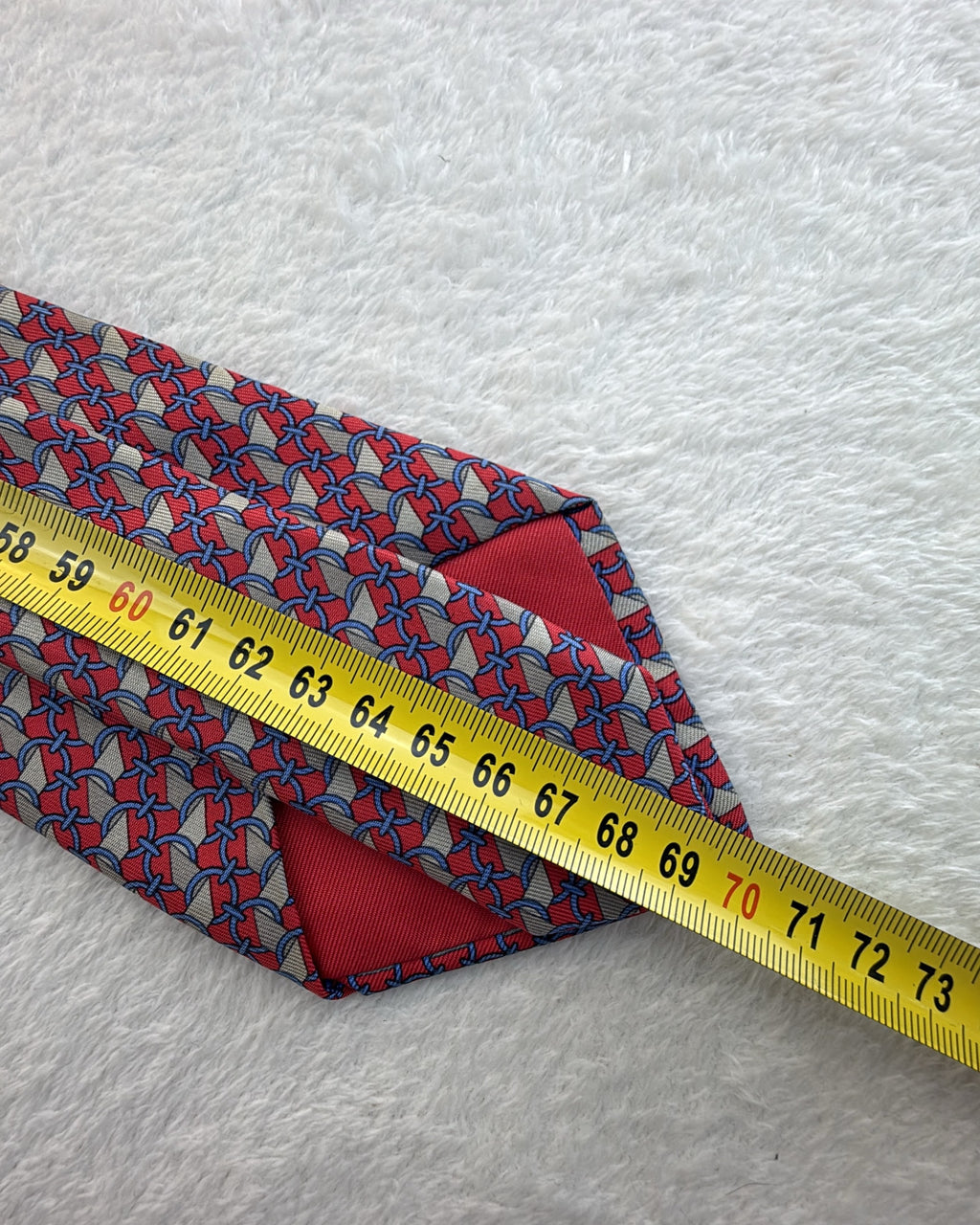 Hermès Paris Silk Tie 7112 FA Geometric Chain Red Blue Necktie Made in France