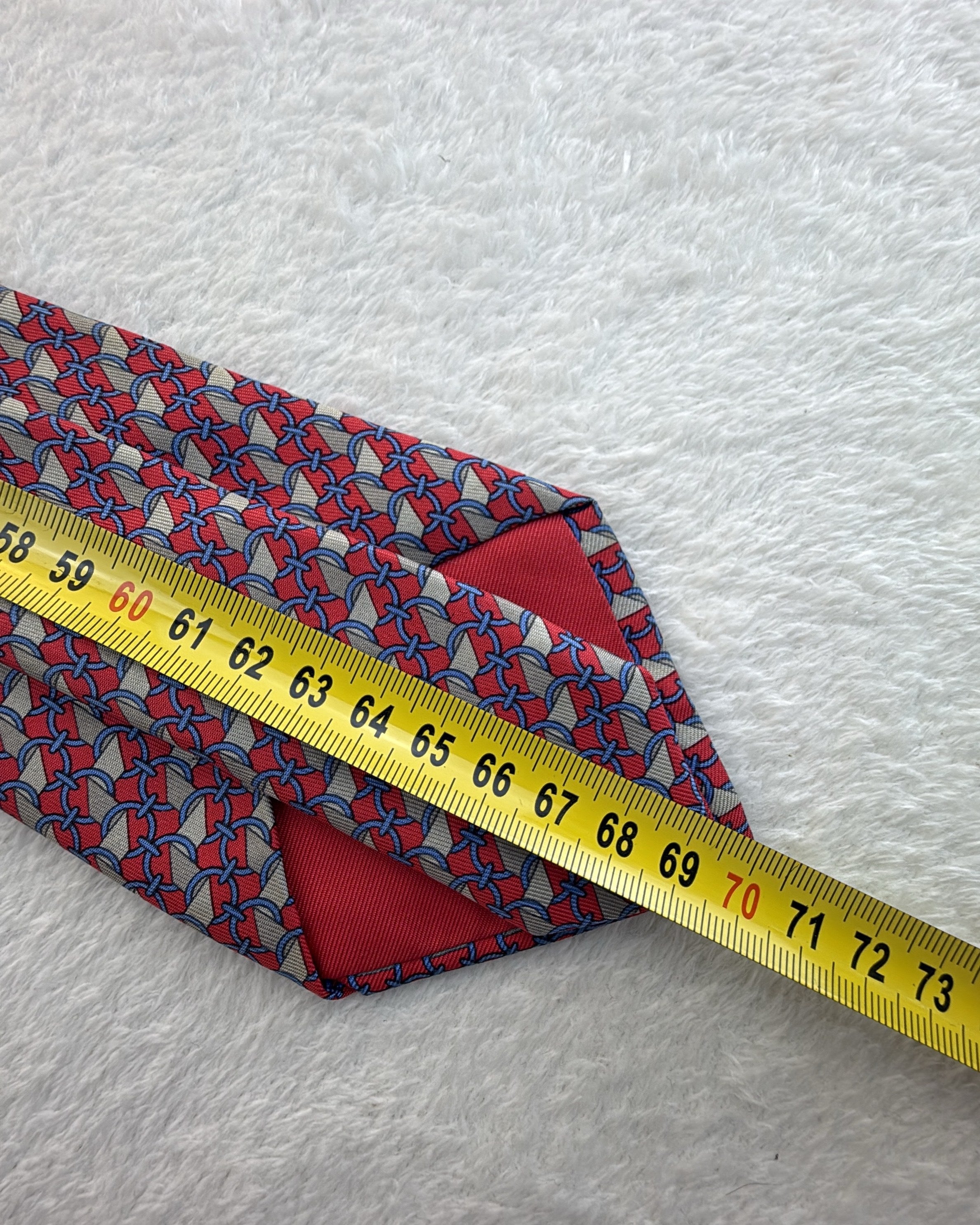 Hermès Paris Silk Tie 7112 FA Geometric Chain Red Blue Necktie Made in France