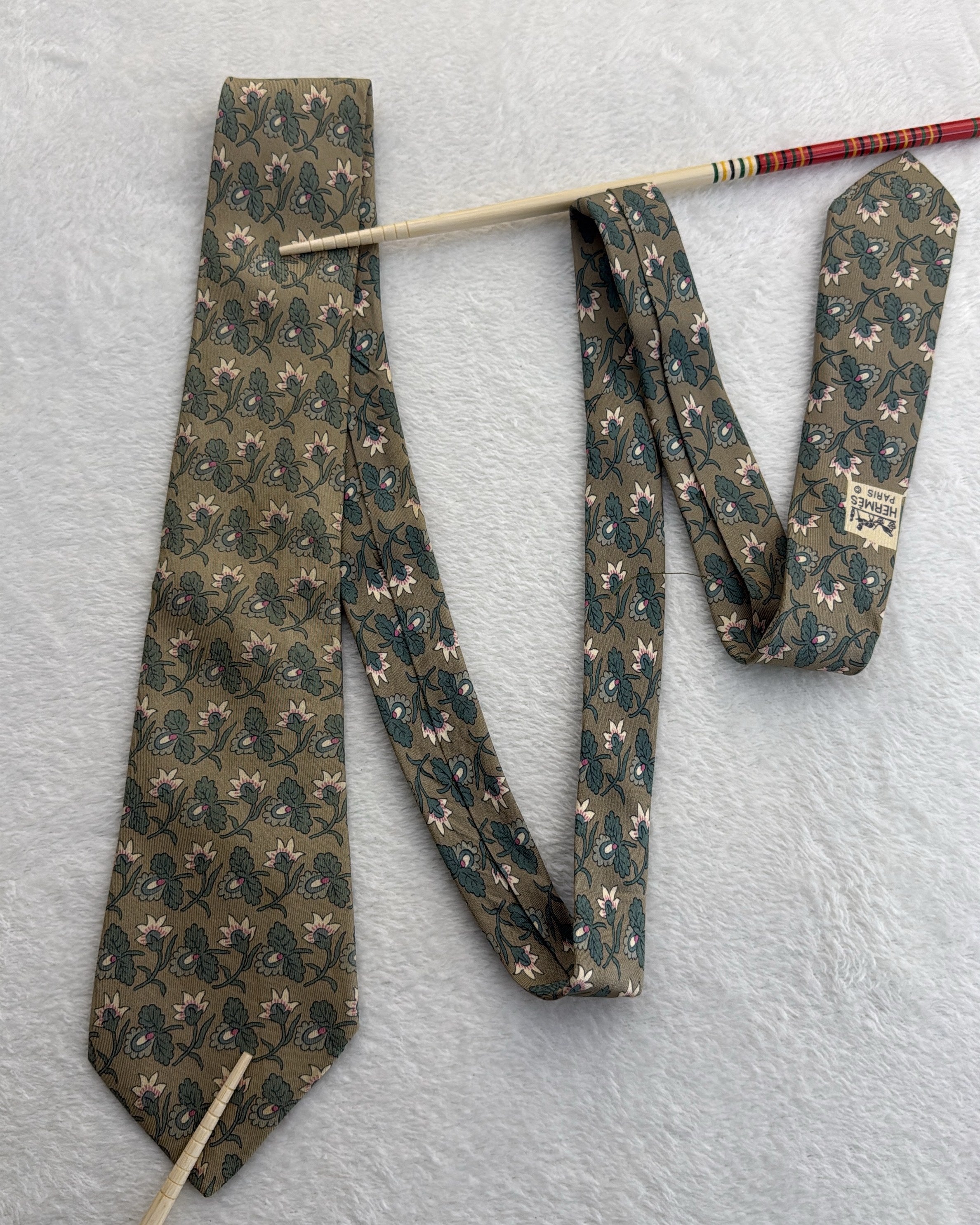 Vintage Hermès Paris Silk Tie Floral Green Multicolor Necktie
