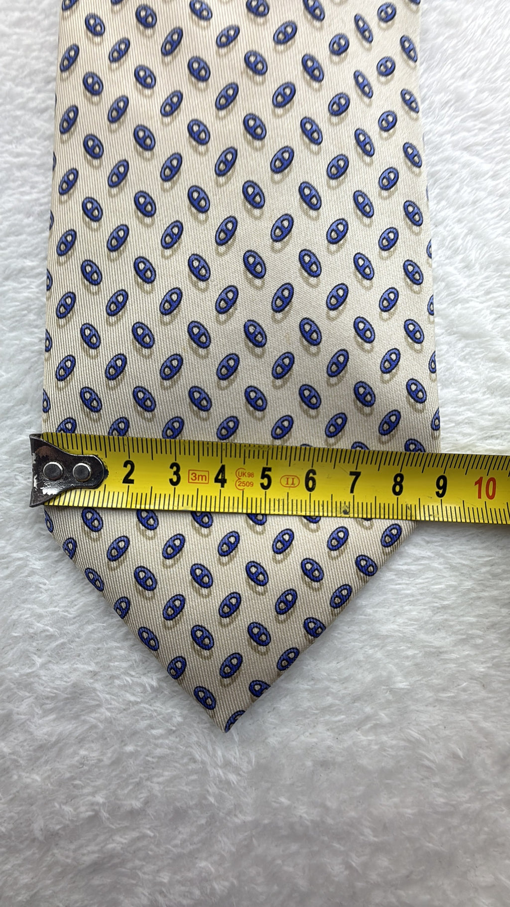 Hermès Paris Silk Tie Novelty/Motif Ivory Blue Necktie Made in France