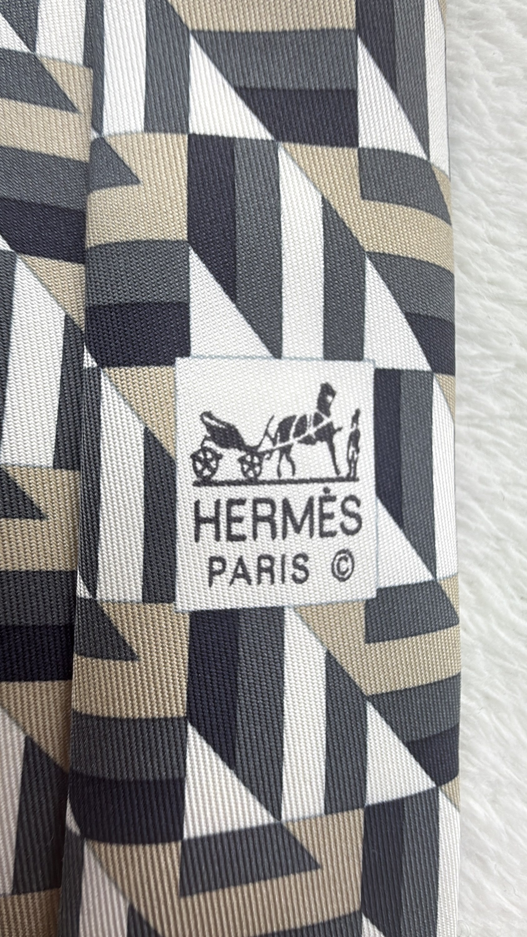 Hermès Paris Silk Tie 5310 TA Geometric Multicolor Black Necktie Made in France