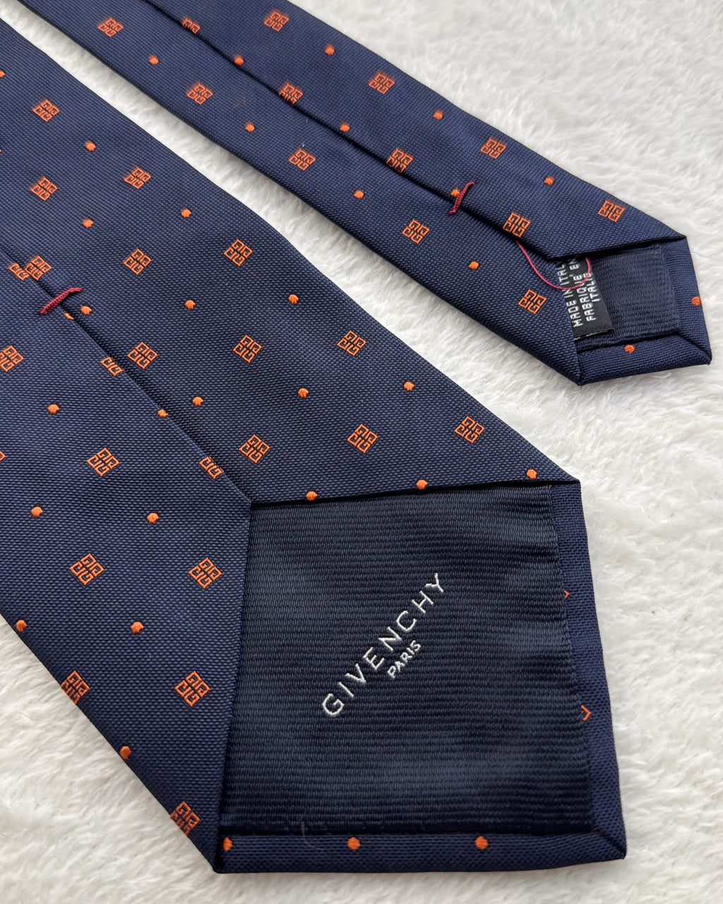 Givenchy Silk Tie Polka Dot/Dotted Navy Orange Necktie Made in Italy