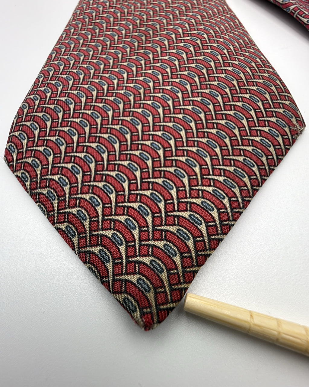 Hermès Paris Silk Tie 972 SA Geometric Burgundy Blue Necktie Made in France
