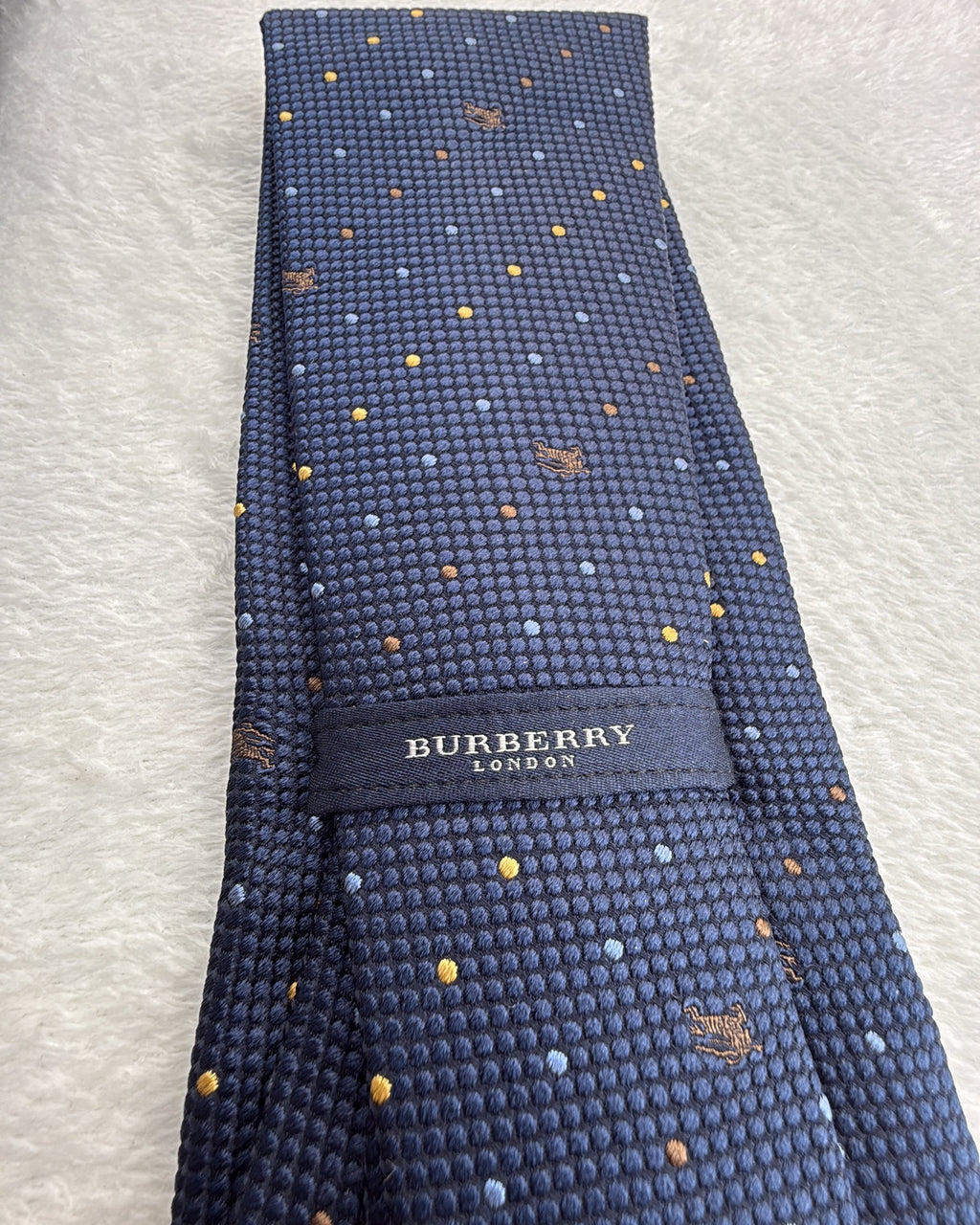 Burberry Silk Tie Polka Dot/Dotted Navy Necktie