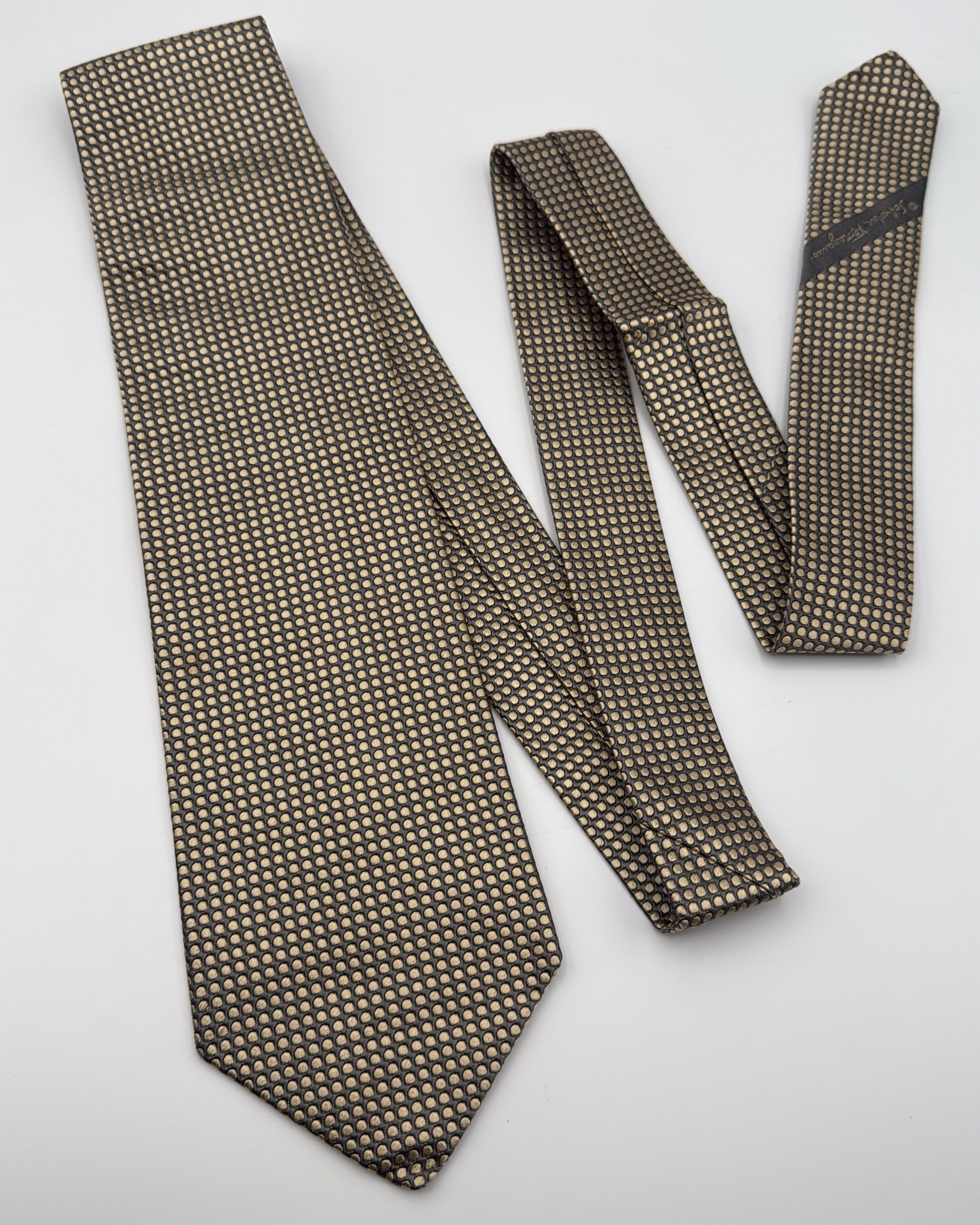 Salvatore Ferragamo Silk Tie Polka Dot/Dotted Gold Grey Necktie Made in Italy