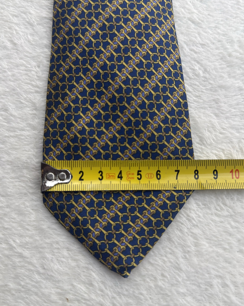 Hermès Paris Silk Tie 7200 UA Geometric Navy Gold Necktie Made in France